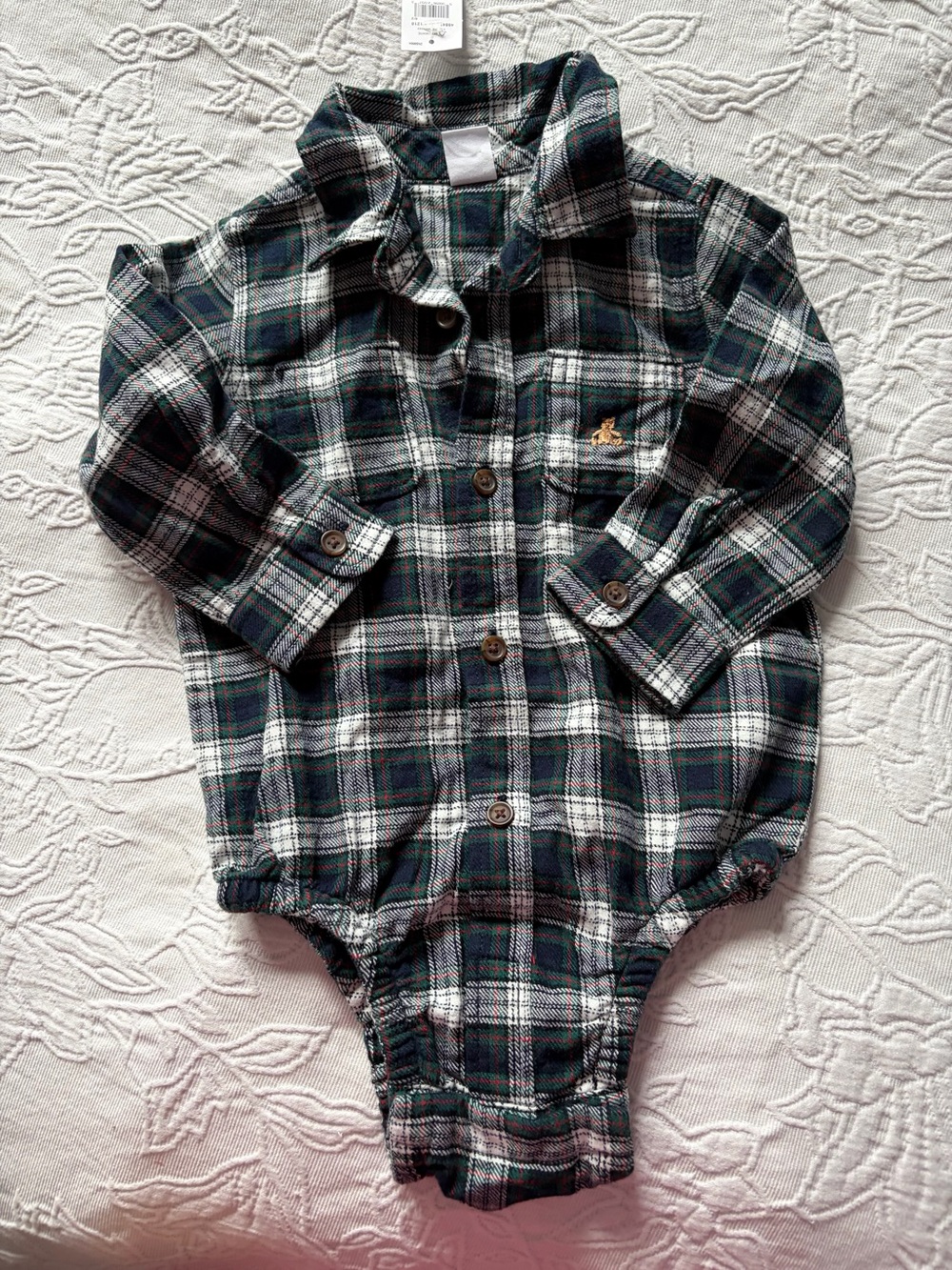 Gap Plaid Button-Front One-Piece Bodysuit - Green/Black Plaid new Xmas 12-18m